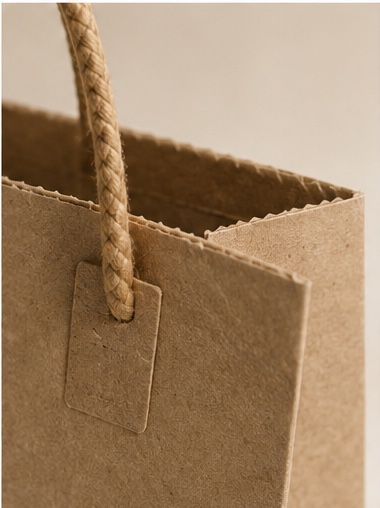 Close view of a reinforced paper bag handle attachment